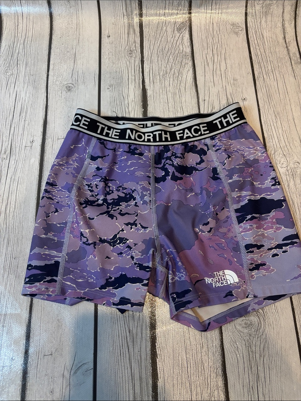 The North Face Purple Camo Athletic Shorts girls size 10/12 flashdry